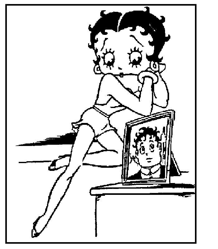 coloriage betty boop regarde une photo